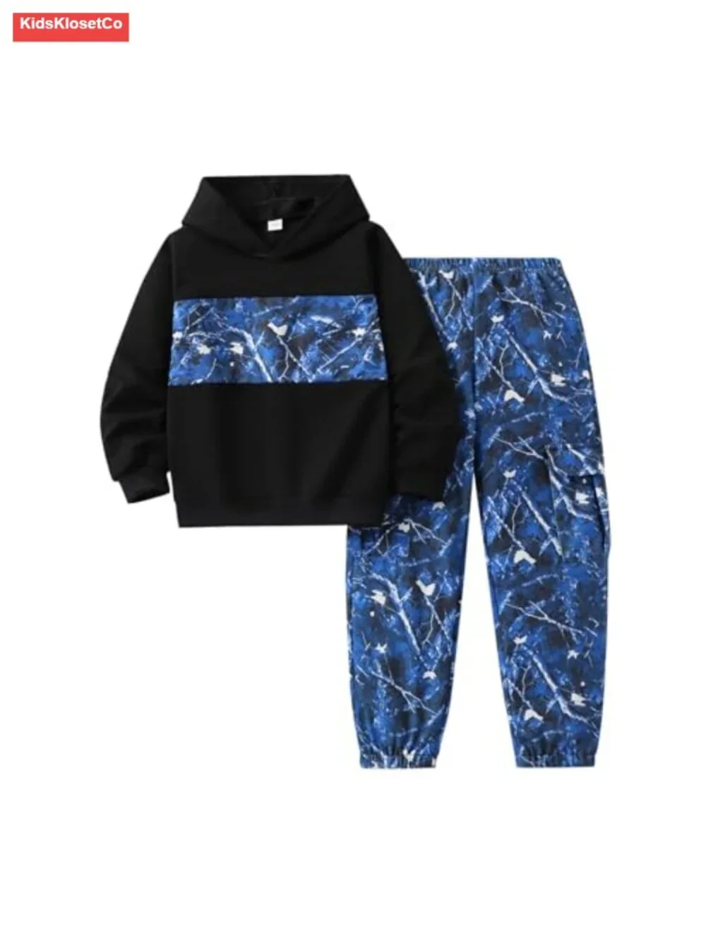Boys Camo Hoodie & Cargo Pants Outfit Set 5-12Y Cotton Blend
